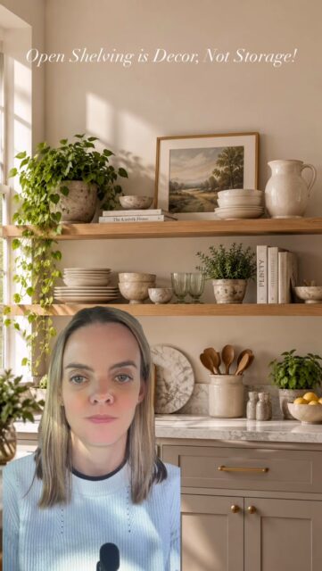 Open shelving is decor, not storage 😅 It looks incredible on day one — then comes the grease, the dust, and the everyday mugs that aren’t the pretty ones. One styled shelf for the good stuff, doors on the rest. Team open or team closed? 👇

#interiordesign #torontointeriordesign #kitchendesign #designtips #mcnicolinteriordesigns homedesign interiordesigner kitchenreno