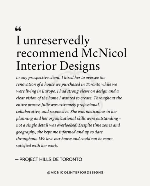 The best compliment I can receive is hearing that a client felt fully supported throughout their renovation journey.
⠀⠀⠀⠀⠀⠀⠀⠀⠀
Especially in a project like this one, where the homeowners were living in Europe while renovating their Toronto home.
⠀⠀⠀⠀⠀⠀⠀⠀⠀
That level of trust is something I never take for granted. From design decisions to construction updates, my goal is always to make the process feel manageable, transparent, and far less overwhelming for the people living through it.
⠀⠀⠀⠀⠀⠀⠀⠀⠀
Reading reviews like this reminds me why I love what I do.
⠀⠀⠀⠀⠀⠀⠀⠀⠀
If a renovation is on your horizon and you would like an experienced professional guiding the process, get in touch via the link in bio.
⠀⠀⠀⠀⠀⠀⠀⠀⠀
📍Toronto Interior Designer
#torontointeriordesigner #mcnicolinteriordesigns