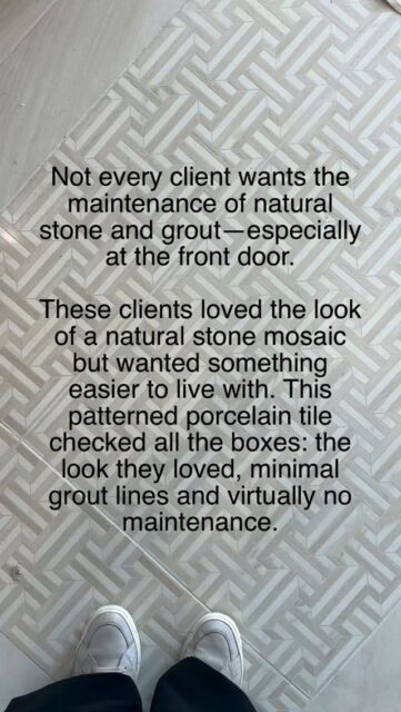 Porcelain tile to the rescue! 🛟 
When the maintenance of natural stone is too overwhelming, there are so many great alternatives these days. This one gives the look of a stone mosaic without any upkeep. 

#mcnicolinteriordesigns #flooring #tile #porcelain #interiordesign